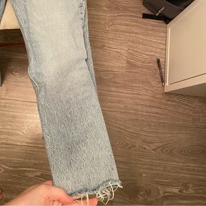 Zara wide leg/boot cut light blue denim high waisted cut off jeans